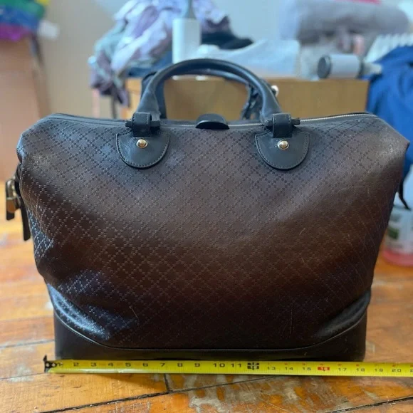 Gucci Diamante Leather Brown Weekender Travel Bag Duffle - Picture 3 of 17